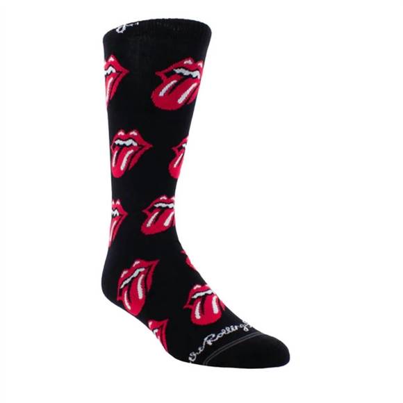 NEW PERRI’S SOCKS men's the rolling stones allover red tongues crew socks in bla - Picture 1 of 3